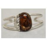STERLING SILVER AMBER STONE CUFF BRACELET