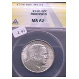 1936 ANACS MS62 ROBINSON HALF DOLLAR