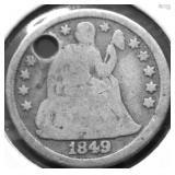 1849 SEATED DIME  HOLE