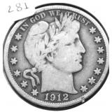 1912 S BARBER HALF DOLLAR  VG