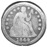 1844 SEATED DIME VG RARE DATE PQ