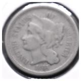 1868 3 CENT PIECE VF