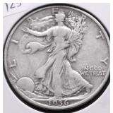 1936 WALKING HALF DOLLAR VF