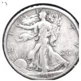 1945 S WALKIG HALF DOLLAR VF