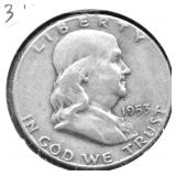 1953 S FRANKKLIN HALF DOLLAR VF