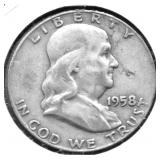 1958 D FRANKLIN HALF DOLLAR VF