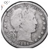 1906 BARBER HALF DOLLAR VG