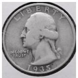 1935 S WASHINGTON QUARTER VF