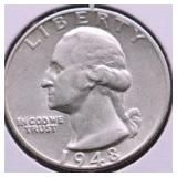 1948 D WASHINGTON QUARTER AU