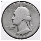 1937 D WASHINGTON QUARTER VG