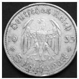 1935 ZAZI GERMANY SILVER 5 MARKS XF POSTDAM CHURCH