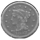 1853 LARGE CENT VF