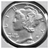 1944 D CH BU SPLIT BANDS MERCURY DIME
