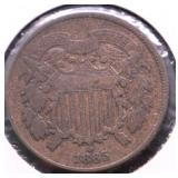 1865 TWO CENT PIECE VF