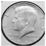 1968 D GEM BU KENNEDY HALF DOLLAR