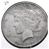 1922 PEACE DOLLAR VF