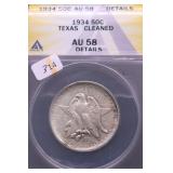 1934 AMACS AU 58 DETAILS TEXAS HALF DOLLAR