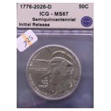 2026 D ICG MS67 HALF DOLLAR