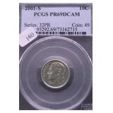 2001 S PCGS PF69DC ROOSEVELT DIME