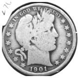 1901 BARBER HALF DOLLAR VG