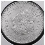 1947 MEXICO SILVER 5 PESOS CHOICE BU