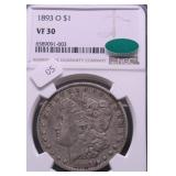 1893 O NGC VF 30 CAC MORGAN DOLLAR