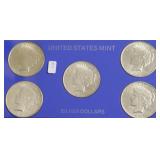 5 PEACE DOLLAR W CASE PAPERS