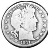 1911 BARBER HALF DOLLAR VG