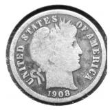 1908 S BARBER DIME G