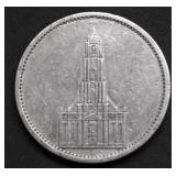 1934 NAZI GERMANY SILVER 5 MARKS XF POSTDAM CHURCH