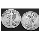2 WALKING HALF DOLLARS