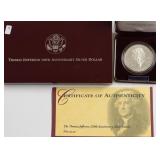 PROOF THOMAS JEFFERSON SILVER DOLLAR W BOX PAPERS