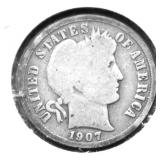 1907 S BARBER DIME G