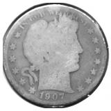 1907 O BARBER HALF DOLLAR AG