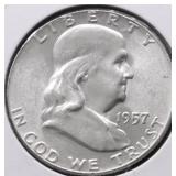 1957 GEM BU FRANKLIN HALF DOLLAR