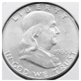 1963 D CHOICE BU FRANKLIN HALF DOLLAR