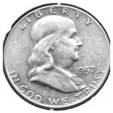 1957 D FRANKLIN HALF DOLLAR VF