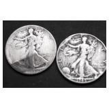 2 WALKING HALF DOLLARS