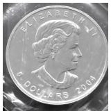 2004 CANADA MAPLE LEAF 1 OZ .9999 SILVER GEM