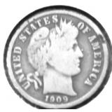 1909 BARBER DIME VG