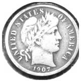 1907 BARBER DIME F