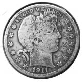 1911 BARBER HALF DOLLAR VG