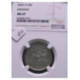 2002 D NGC MS67 INDIANA QUARTER