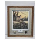 1991 Leo Stans Wolf Print with Stamp and Coins