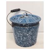 Large Blue & White Granite Bucket with Lid