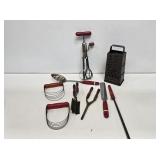 Primitive Red Wooden Handle Kitchen Items