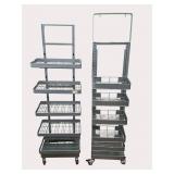2 Rolling Metal Display Racks with Shelves