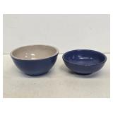 2 Small Blue Stoneware Mixing Bowls