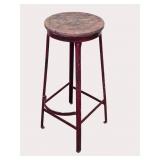 Industrial Metal Stool with Wooden Seat