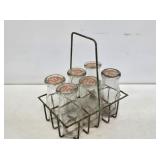 6 Glass 1/2 Pint Milk Bottles with Carrier